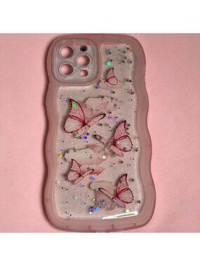 Love Life Style On Pink Butterfly Glitter Phone Case For iPhone 12 Pro